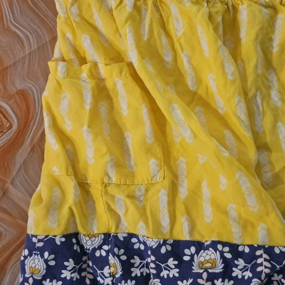 Matilda Jane Girls Yellow Romper Size 12 Blue Floral Trim Button Front